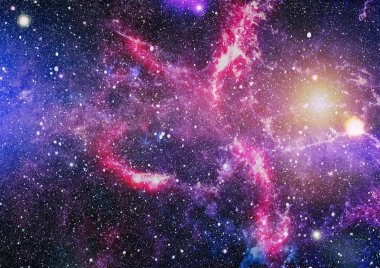 Gezegen ve galaksinin yıldızları serbest uzayda. Bu görüntünün elementleri NASA tarafından desteklenmektedir .