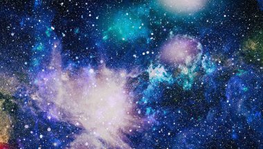 Gezegen ve galaksinin yıldızları serbest uzayda. Bu görüntünün elementleri NASA tarafından desteklenmektedir .