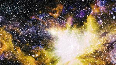 Gezegen ve galaksinin yıldızları serbest uzayda. Bu görüntünün elementleri NASA tarafından desteklenmektedir .