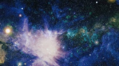 Gezegen ve galaksinin yıldızları serbest uzayda. Bu görüntünün elementleri NASA tarafından desteklenmektedir .