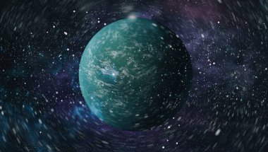 Gezegen ve galaksinin yıldızları serbest uzayda. Bu görüntünün elementleri NASA tarafından desteklenmektedir .