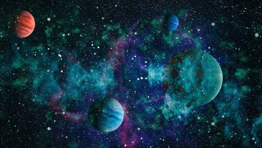 Uzaydaki gezegenler, yıldızlar ve galaksiler uzay keşiflerinin güzelliğini gösteriyor. NASA tarafından döşenmiş elementler