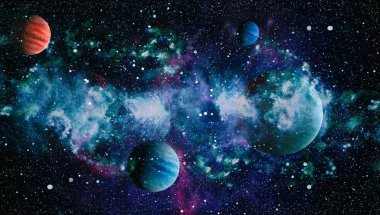 Uzaydaki gezegenler, yıldızlar ve galaksiler uzay keşiflerinin güzelliğini gösteriyor. NASA tarafından döşenmiş elementler