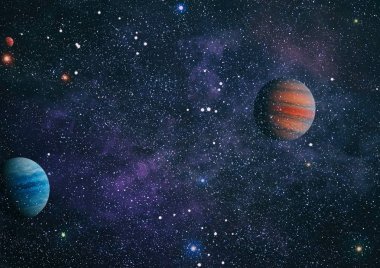 Nebula ve galaksiler uzayda. Bu görüntünün elementleri NASA tarafından desteklenmektedir.