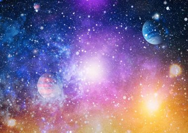 Gezegen ve galaksinin yıldızları serbest uzayda. Bu görüntünün elementleri NASA tarafından desteklenmektedir .