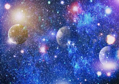 Uzayda ateşli bir patlama. Evrenin soyut çizimi. Bu görüntünün elementleri NASA tarafından desteklenmektedir