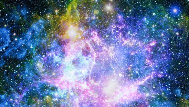 Fütürist soyut alan arkaplanı. Yıldızlı ve nebulalı gece gökyüzü. Bu görüntünün elementleri NASA tarafından desteklenmektedir