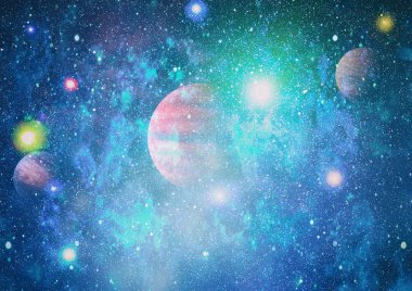 Uzayda ateşli bir patlama. Evrenin soyut çizimi. Bu görüntünün elementleri NASA tarafından desteklenmektedir