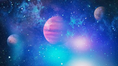 Uzayda ateşli bir patlama. Evrenin soyut çizimi. Bu görüntünün elementleri NASA tarafından desteklenmektedir