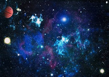 Uzaydaki gezegenler, yıldızlar ve galaksiler uzay keşiflerinin güzelliğini gösteriyor. NASA tarafından döşenmiş elementler