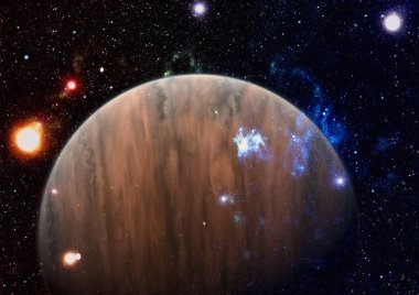 Uzayda ateşli bir patlama. Evrenin soyut çizimi. Bu görüntünün elementleri NASA tarafından desteklenmektedir