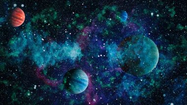 Uzayda ateşli bir patlama. Evrenin soyut çizimi. Bu görüntünün elementleri NASA tarafından desteklenmektedir