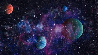 Uzayda ateşli bir patlama. Evrenin soyut çizimi. Bu görüntünün elementleri NASA tarafından desteklenmektedir