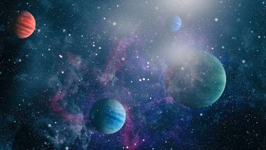 Uzayda ateşli bir patlama. Evrenin soyut çizimi. Bu görüntünün elementleri NASA tarafından desteklenmektedir