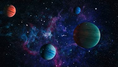 Uzayda ateşli bir patlama. Evrenin soyut çizimi. Bu görüntünün elementleri NASA tarafından desteklenmektedir