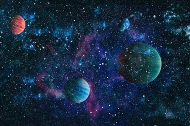 Uzayda ateşli bir patlama. Evrenin soyut çizimi. Bu görüntünün elementleri NASA tarafından desteklenmektedir