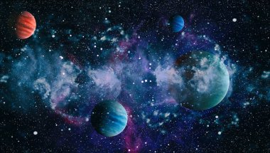 Uzayda ateşli bir patlama. Evrenin soyut çizimi. Bu görüntünün elementleri NASA tarafından desteklenmektedir