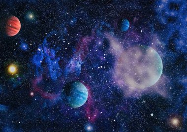 Uzayda ateşli bir patlama. Evrenin soyut çizimi. Bu görüntünün elementleri NASA tarafından desteklenmektedir