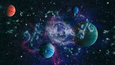 Uzayda ateşli bir patlama. Evrenin soyut çizimi. Bu görüntünün elementleri NASA tarafından desteklenmektedir