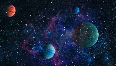 Uzayda ateşli bir patlama. Evrenin soyut çizimi. Bu görüntünün elementleri NASA tarafından desteklenmektedir