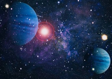 Uzayda ateşli bir patlama. Evrenin soyut çizimi. Bu görüntünün elementleri NASA tarafından desteklenmektedir