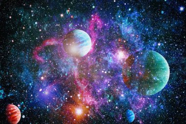 Uzaydaki gezegenler, yıldızlar ve galaksiler uzay keşiflerinin güzelliğini gösteriyor. NASA tarafından döşenmiş elementler