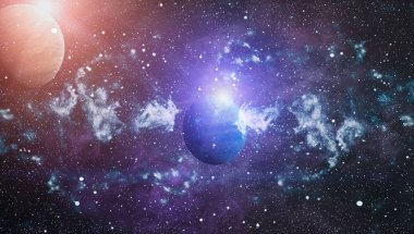 Uzaydaki gezegenler, yıldızlar ve galaksiler uzay keşiflerinin güzelliğini gösteriyor. NASA tarafından döşenmiş elementler