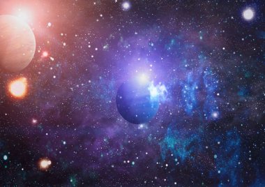 Uzaydaki gezegenler, yıldızlar ve galaksiler uzay keşiflerinin güzelliğini gösteriyor. NASA tarafından döşenmiş elementler