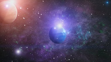 Uzaydaki gezegenler, yıldızlar ve galaksiler uzay keşiflerinin güzelliğini gösteriyor. NASA tarafından döşenmiş elementler