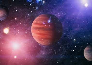 Uzaydaki gezegenler, yıldızlar ve galaksiler uzay keşiflerinin güzelliğini gösteriyor. NASA tarafından döşenmiş elementler