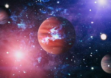 Uzaydaki gezegenler, yıldızlar ve galaksiler uzay keşiflerinin güzelliğini gösteriyor. NASA tarafından döşenmiş elementler