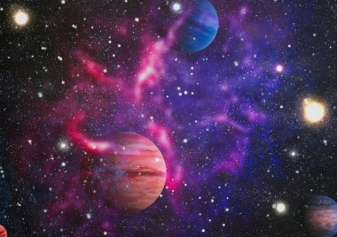 Uzaydaki gezegenler, yıldızlar ve galaksiler uzay keşiflerinin güzelliğini gösteriyor. NASA tarafından döşenmiş elementler