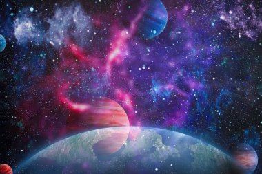 Uzaydaki gezegenler, yıldızlar ve galaksiler uzay keşiflerinin güzelliğini gösteriyor. NASA tarafından döşenmiş elementler