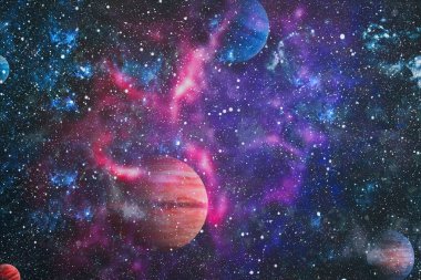 Uzaydaki gezegenler, yıldızlar ve galaksiler uzay keşiflerinin güzelliğini gösteriyor. NASA tarafından döşenmiş elementler