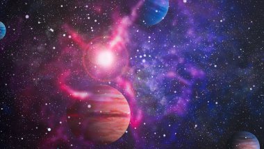 Uzaydaki gezegenler, yıldızlar ve galaksiler uzay keşiflerinin güzelliğini gösteriyor. NASA tarafından döşenmiş elementler