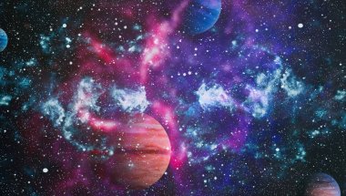 Uzaydaki gezegenler, yıldızlar ve galaksiler uzay keşiflerinin güzelliğini gösteriyor. NASA tarafından döşenmiş elementler