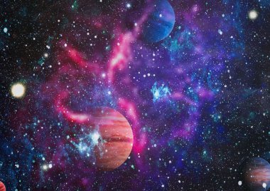 Uzaydaki gezegenler, yıldızlar ve galaksiler uzay keşiflerinin güzelliğini gösteriyor. NASA tarafından döşenmiş elementler