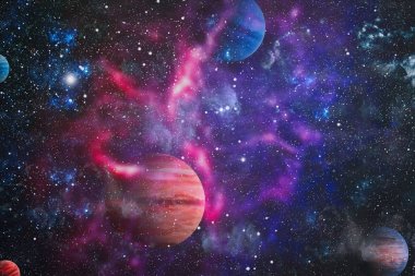 Uzaydaki gezegenler, yıldızlar ve galaksiler uzay keşiflerinin güzelliğini gösteriyor. NASA tarafından döşenmiş elementler