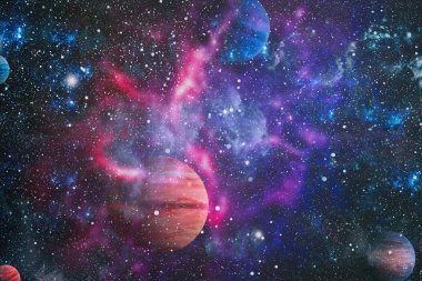 Uzaydaki gezegenler, yıldızlar ve galaksiler uzay keşiflerinin güzelliğini gösteriyor. NASA tarafından döşenmiş elementler