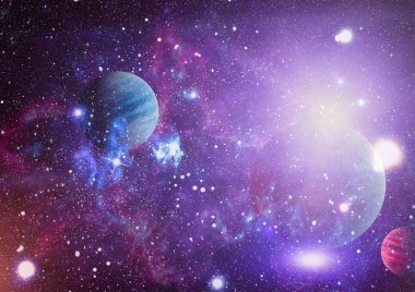 Fütürist soyut alan arkaplanı. Yıldızlı ve nebulalı gece gökyüzü. Bu görüntünün elementleri NASA tarafından desteklenmektedir