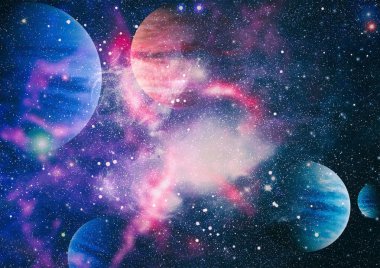 Fütürist soyut alan arkaplanı. Yıldızlı ve nebulalı gece gökyüzü. Bu görüntünün elementleri NASA tarafından desteklenmektedir