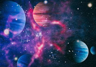 Fütürist soyut alan arkaplanı. Yıldızlı ve nebulalı gece gökyüzü. Bu görüntünün elementleri NASA tarafından desteklenmektedir