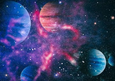 Fütürist soyut alan arkaplanı. Yıldızlı ve nebulalı gece gökyüzü. Bu görüntünün elementleri NASA tarafından desteklenmektedir