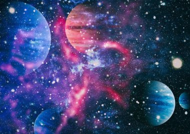 Fütürist soyut alan arkaplanı. Yıldızlı ve nebulalı gece gökyüzü. Bu görüntünün elementleri NASA tarafından desteklenmektedir