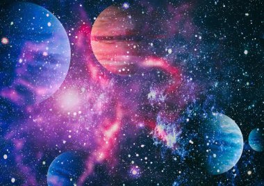 Fütürist soyut alan arkaplanı. Yıldızlı ve nebulalı gece gökyüzü. Bu görüntünün elementleri NASA tarafından desteklenmektedir