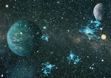 Uzaydaki gezegenler, yıldızlar ve galaksiler uzay keşiflerinin güzelliğini gösteriyor. NASA tarafından döşenmiş elementler