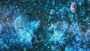 Gezegen ve galaksinin yıldızları serbest uzayda. Bu görüntünün elementleri NASA tarafından desteklenmektedir .