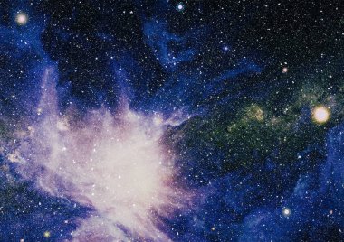 Gezegen ve galaksinin yıldızları serbest uzayda. Bu görüntünün elementleri NASA tarafından desteklenmektedir .