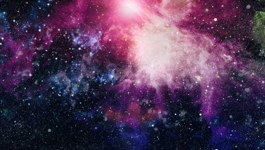 Gezegen ve galaksinin yıldızları serbest uzayda. Bu görüntünün elementleri NASA tarafından desteklenmektedir .