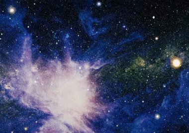 Gezegen ve galaksinin yıldızları serbest uzayda. Bu görüntünün elementleri NASA tarafından desteklenmektedir .